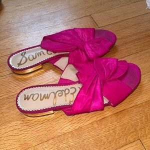 Sam Edelman hot pink bow sandals with gold heel